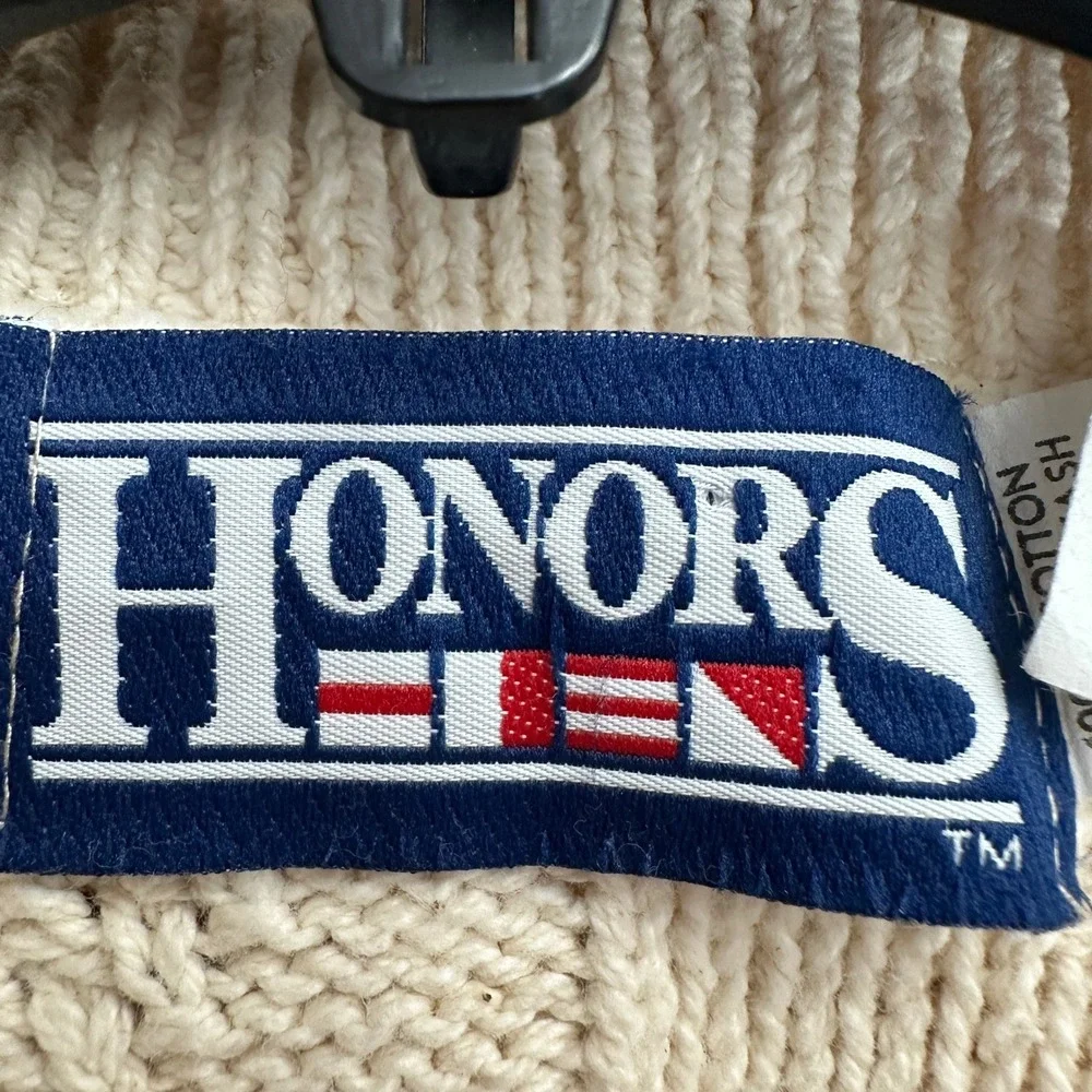 Womens Vintage Preppy Cable Knit Fisherman Sweater Sz XL Cream Cotton Minimalist